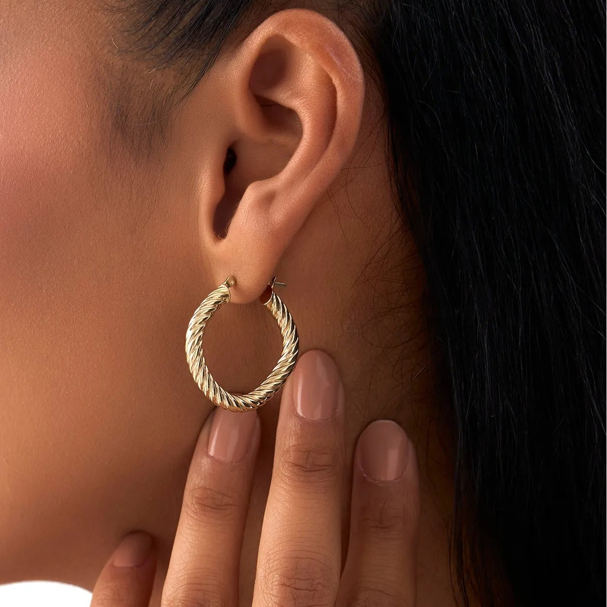 14k Yellow Gold Twisted Rope Squared Off Hoop Earrings 27mm 3.85mm Width