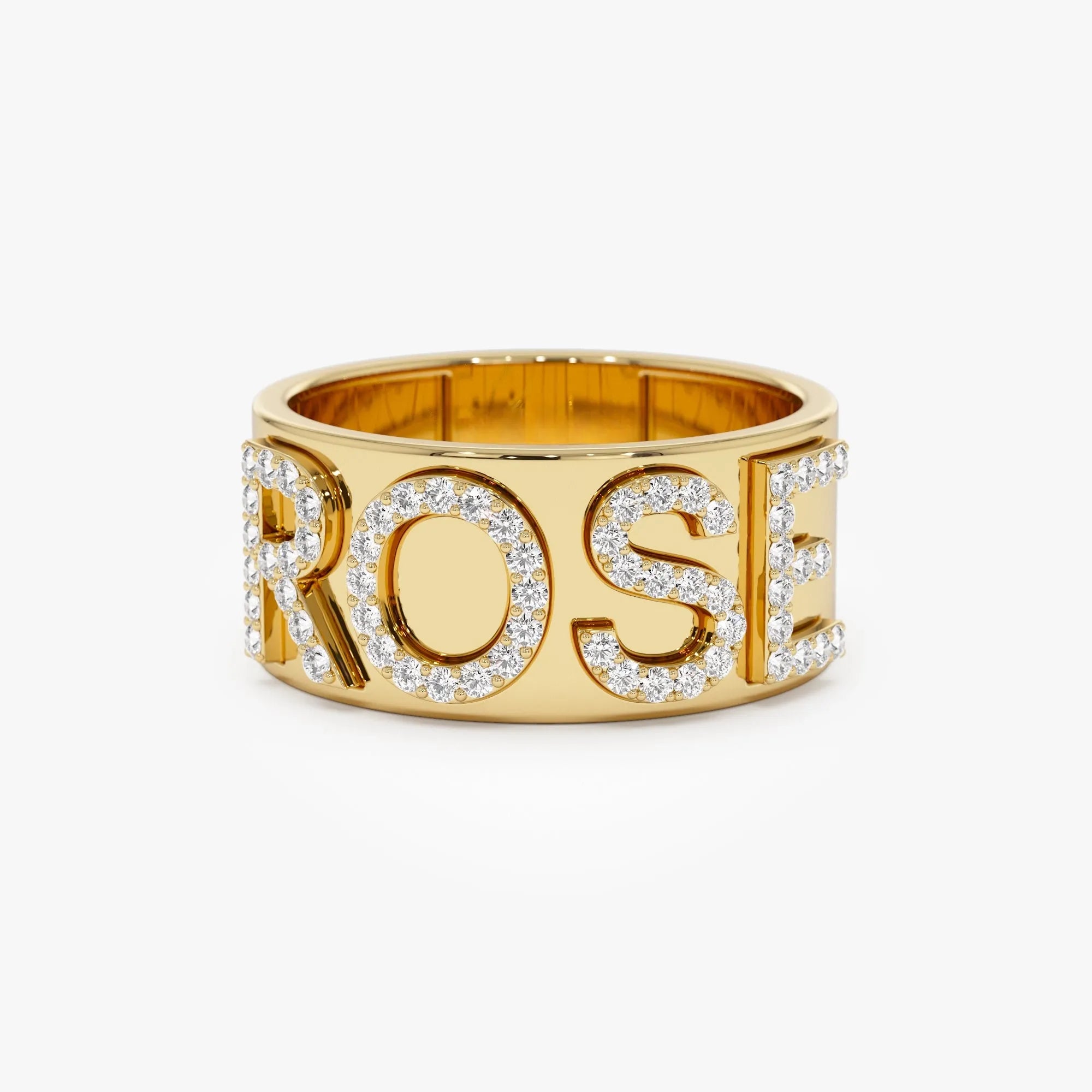 14K Solid Gold Diamond Chunky Name Band Ring Personalized Custom Jewelry