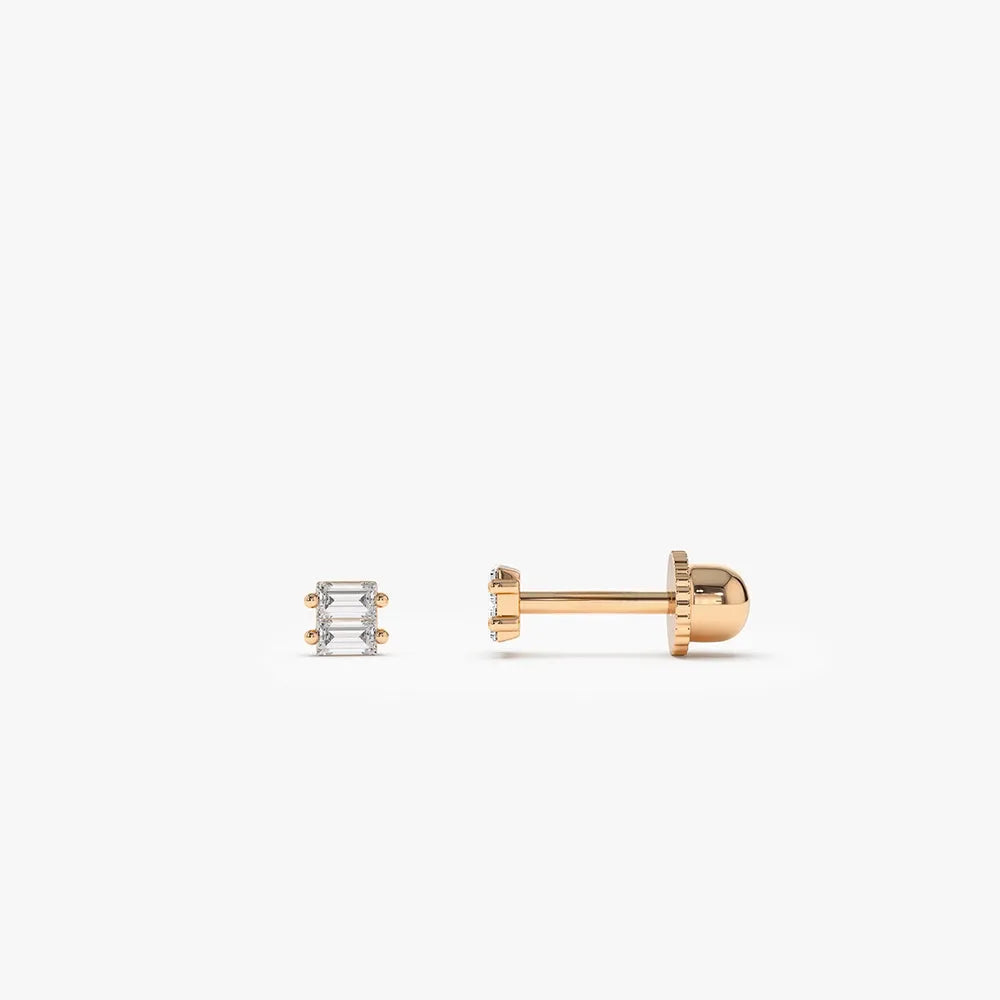 14k Gold Diamond Baguette Cut Double Helix Piercing Single Earring 0.05 ctw