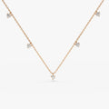 14K Solid Gold Round Diamond 5 Stone Dangling Necklace Prong Setting 0.35ctw