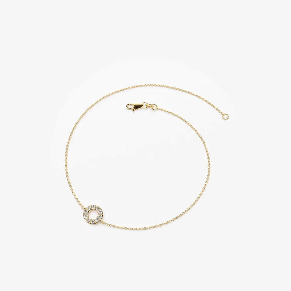 14K Solid Gold Round Diamond Micro Pave Bracelet 0.09 Carat