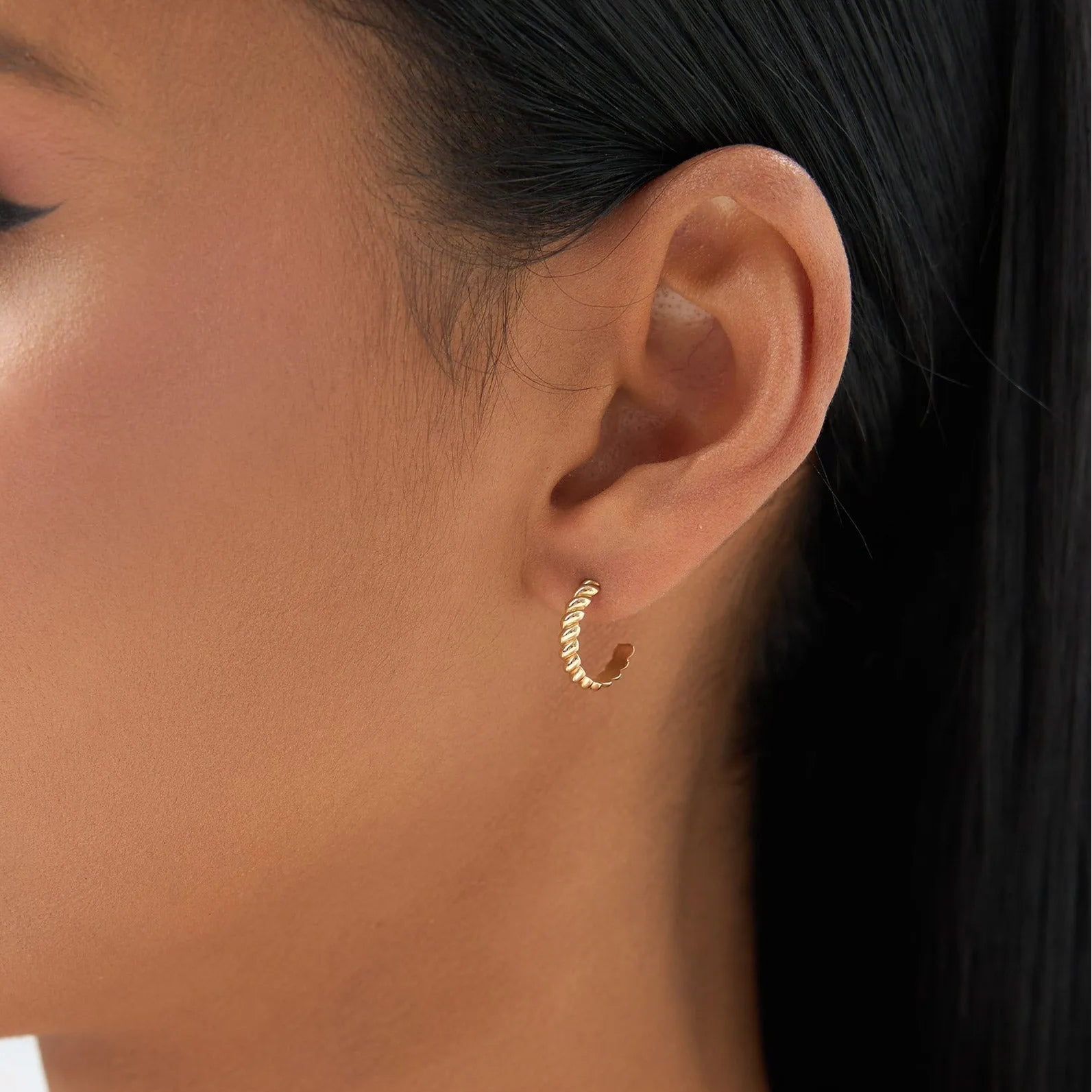 14k Solid Gold Braided Twist Lever-back Hoop Earrings 3mm Width