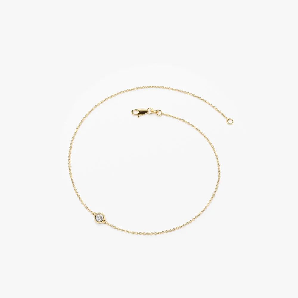 14K Solid Gold Round Diamond Solitaire Bracelet Bezel Setting 0.11 Carat