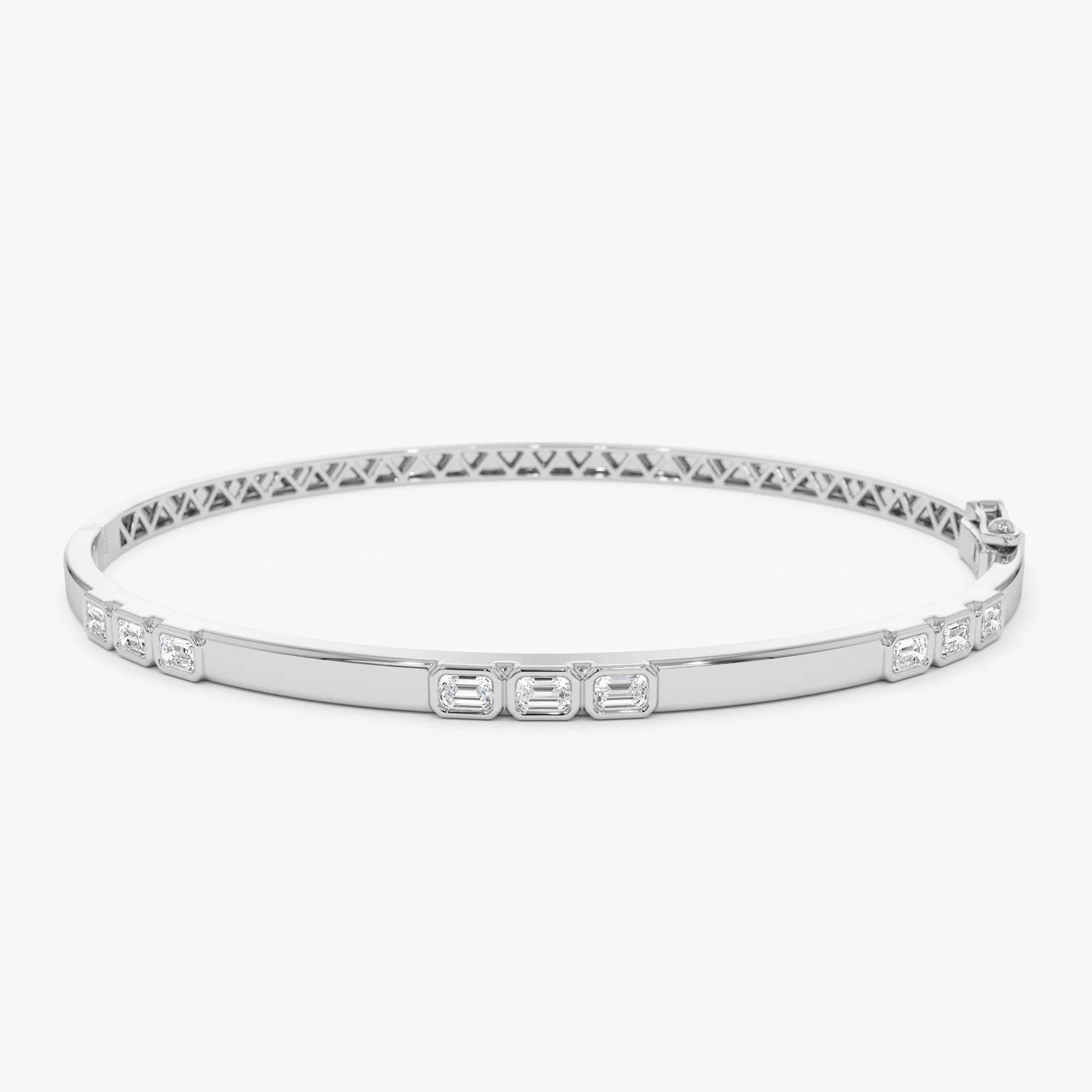 14K Solid Gold 1.01 CTW Emerald Cut Diamond Bezel Set Bangle