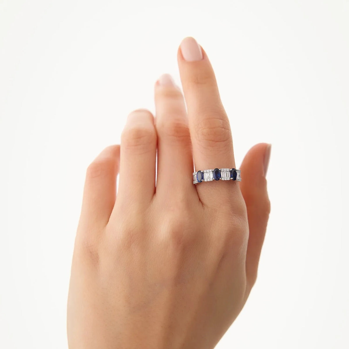 14k Gold Sapphire and Diamond Oval Baguette and Round Cut Ring 1.46 ctw