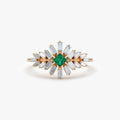 14K Gold Square Emerald and Baguette Diamond Ring 0.56 CTW Handcrafted Jewelry