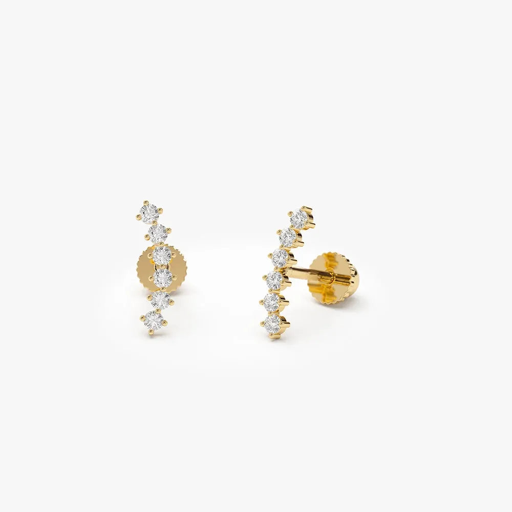 14k Gold Diamond Round Cut Curved Cluster Helix Piercing Stud Single Earring 0.10 ctw