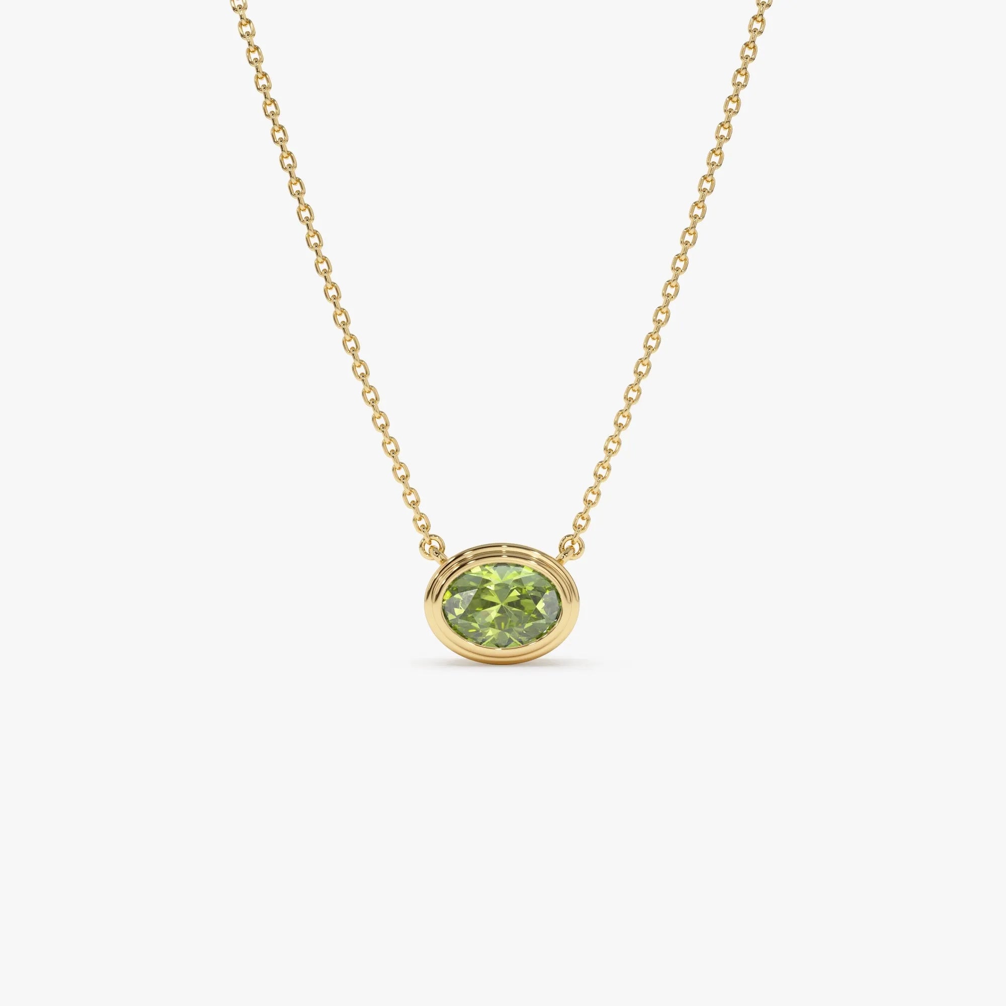 14k Solid Gold Peridot Oval Necklace 0.90 Carat Bezel Setting