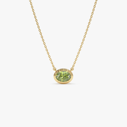 14k Solid Gold Peridot Oval Necklace 0.90 Carat Bezel Setting