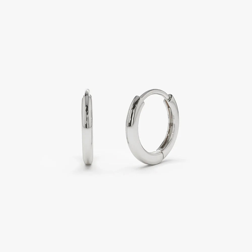 14k Solid Gold Plain Mini Small Huggie Hoop Earrings
