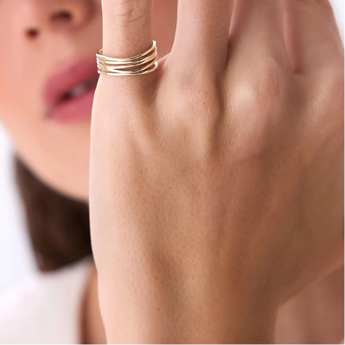 14k Gold Multi Intertwine Crossover Statement Ring Wide Band