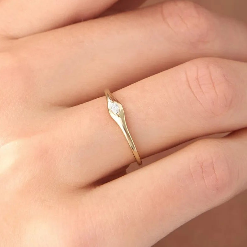 14k Gold Marquise Diamond Stacking Ring 0.08 ctw