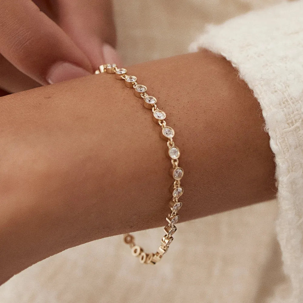 14K Solid Gold 1.85 CTW Round Diamond Bezel Set Tennis Bracelet