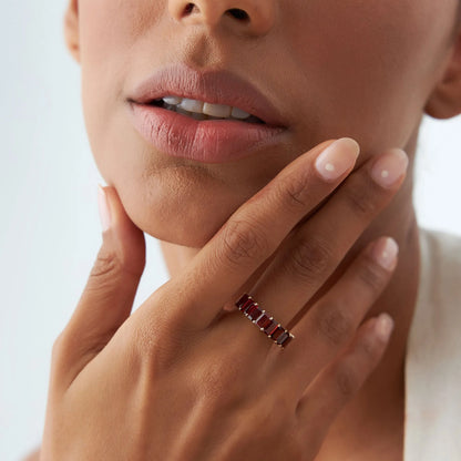 14K Solid Gold Emerald Cut Garnet 3.10 Carat Nine Stone Ring