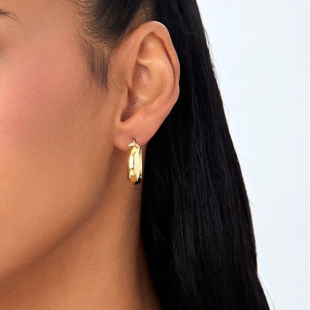14k Yellow Gold Wide Hoop Earrings 6mm Bold Design 20mm Outer Diameter
