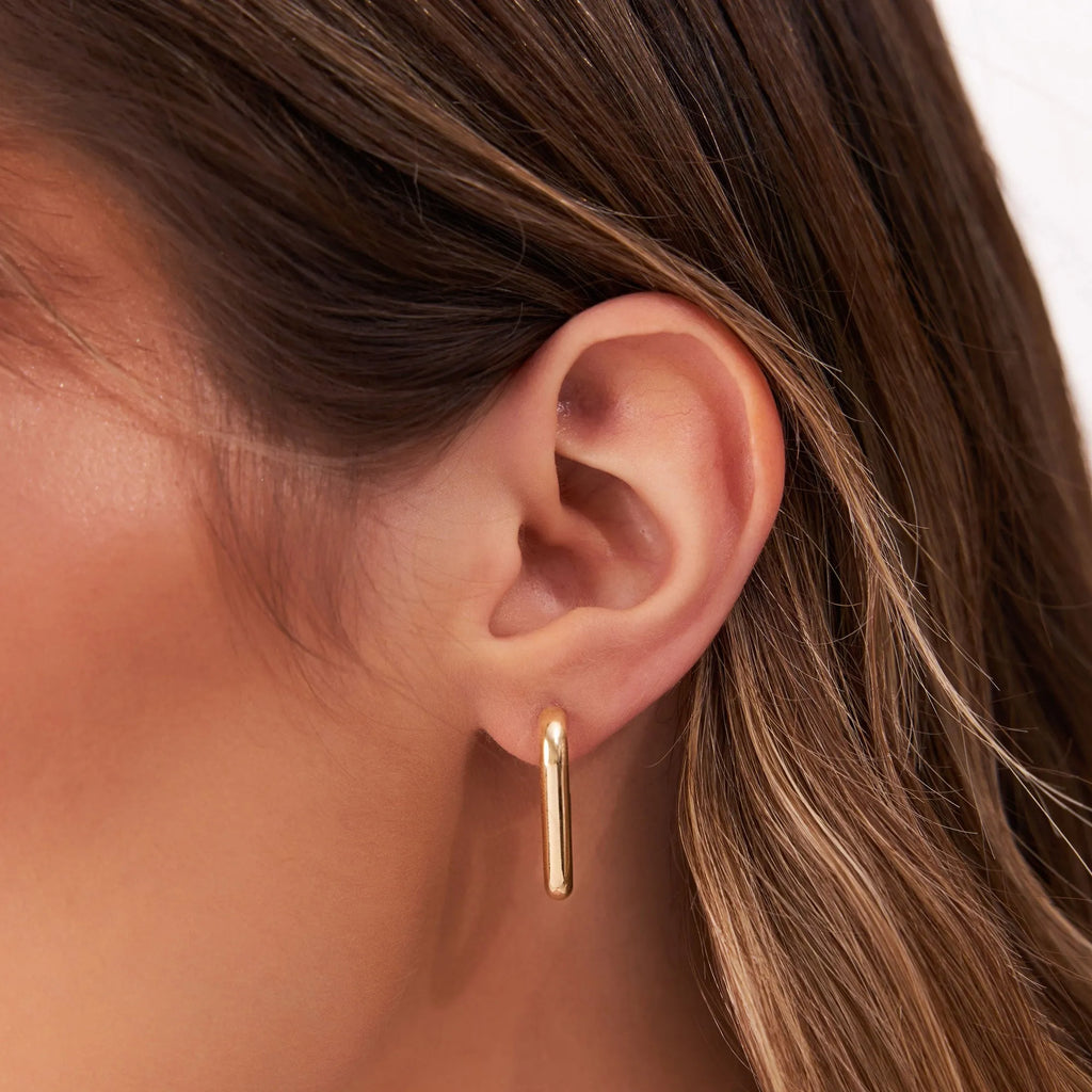 14k Gold Bold Paperclip Link Hoop Earrings 18mm Drop 3.5mm Width