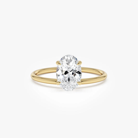 14k Gold 1.00 Carat Lab Grown Diamond Oval Elevated Basket Solitaire Ring
