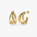 14k Gold Triple Row Tube Statement Hoop Earrings 20mm Length 15.5mm Width