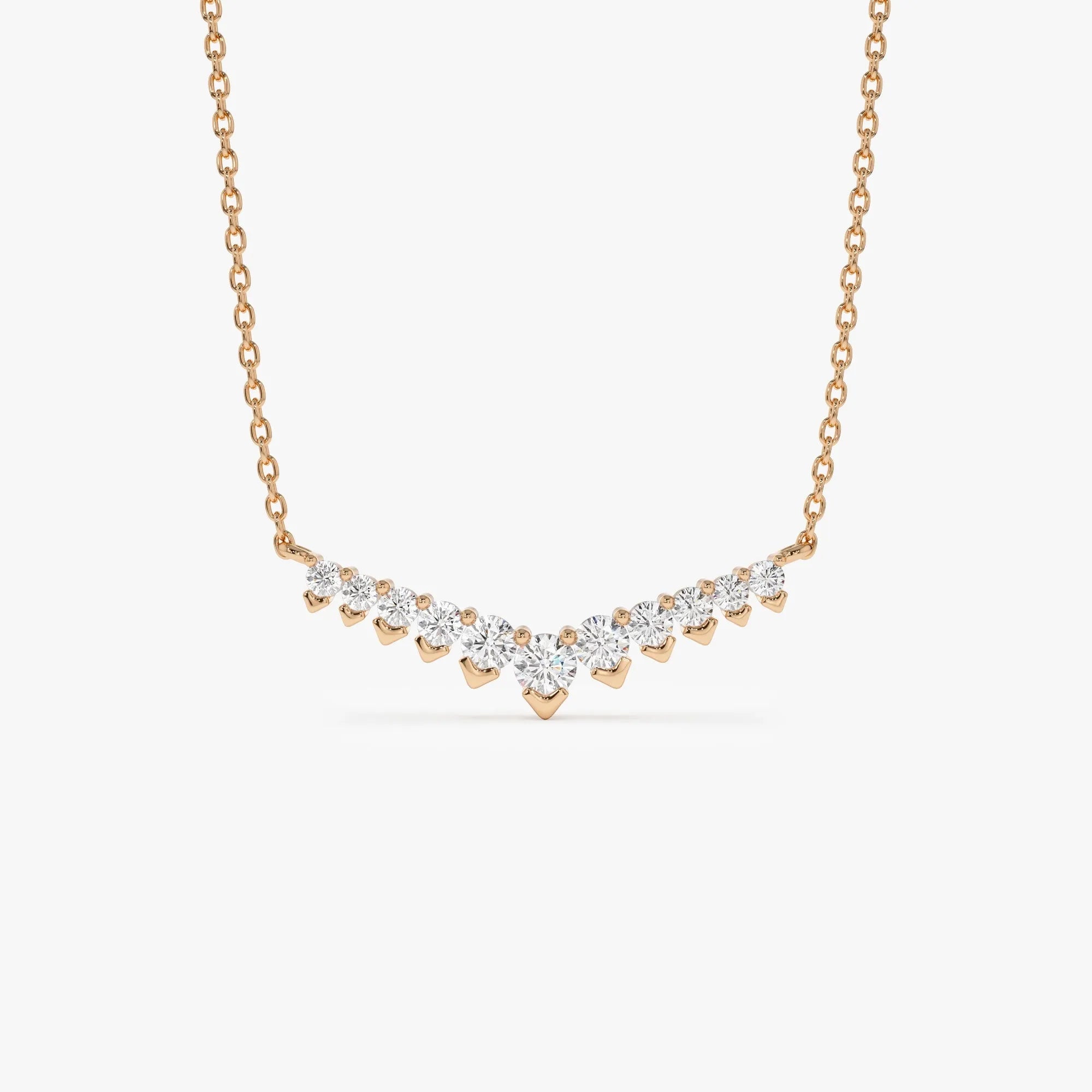 14K Solid Gold 0.32 CTW Round Diamond V Prong Chevron Necklace