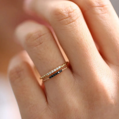 14K Gold Round Diamond Micro Pave Twisted Rope Stacking Wedding Band