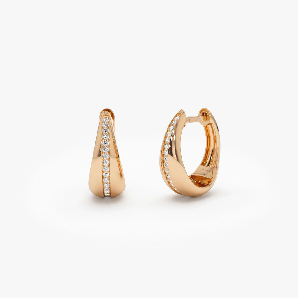 14k Solid Gold Diamond Round Cut Teardrop Hoop Earrings 0.16 ctw