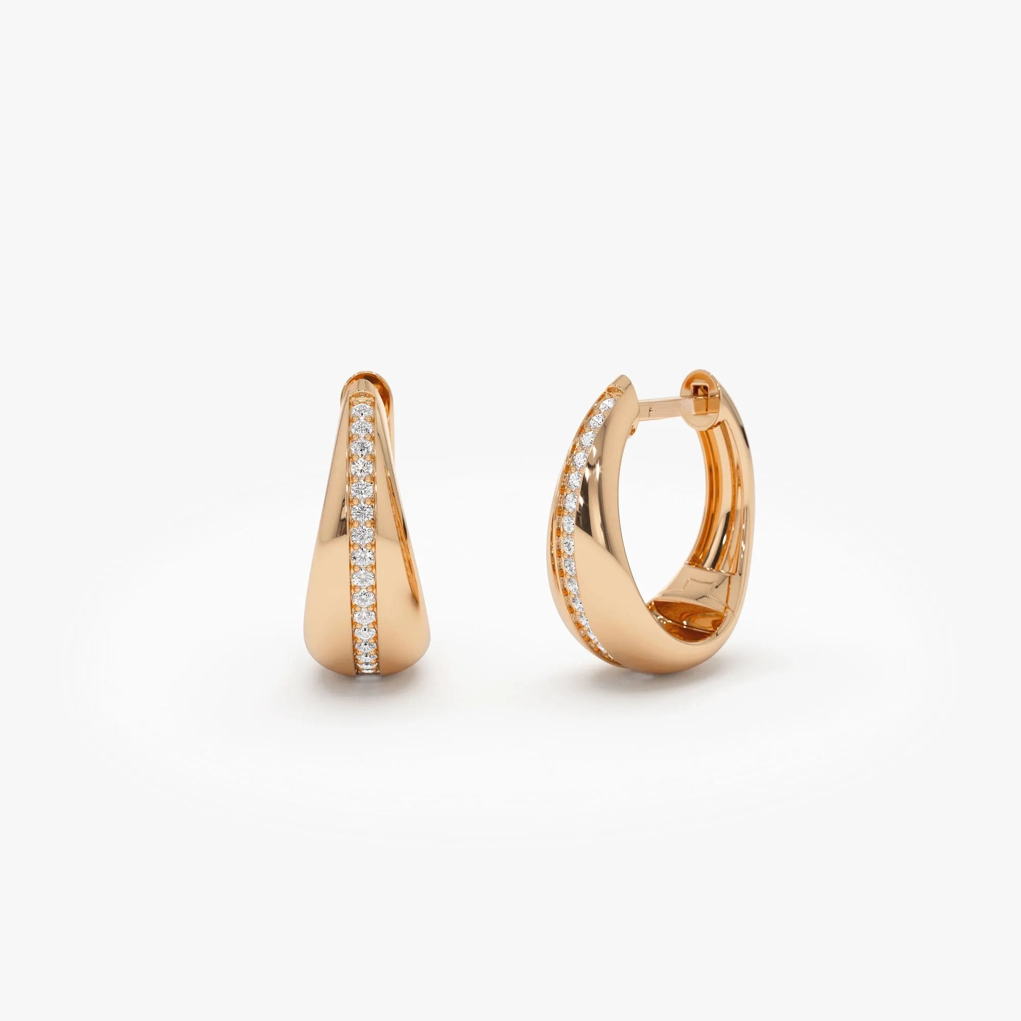 14k Solid Gold Diamond Round Cut Teardrop Hoop Earrings 0.16 ctw