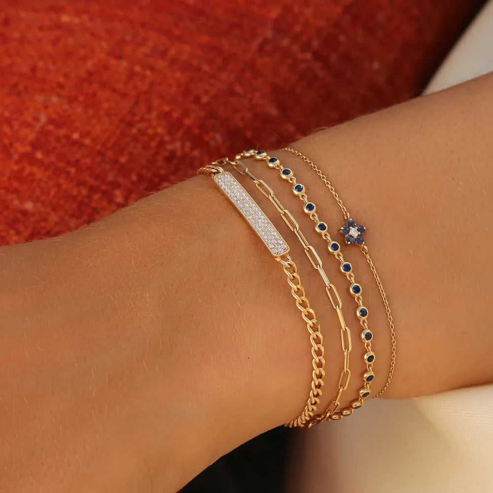 14k Gold 0.78ctw Round Sapphire Bezel Set Tennis Bracelet