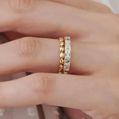 14K Solid Gold Round Diamond 0.07ctw Petite Pyramid Stackable Ring