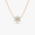 14K Solid Gold Round and Tapered Baguette Diamond Necklace Prong Setting 0.36ctw