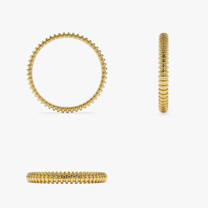 14k Solid Gold Ribbed Stackable Wedding Band Ring
