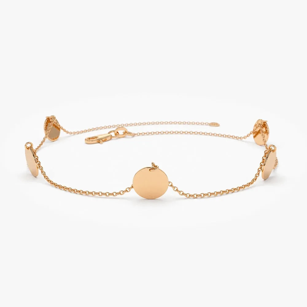 14k Solid Gold Five Dangle Disc Bracelet with Charms