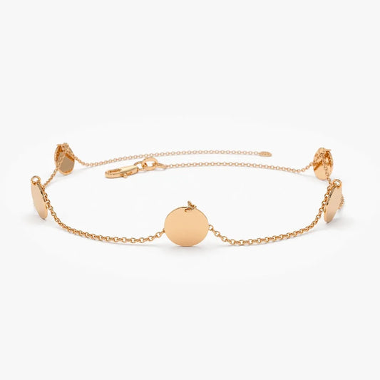 14k Solid Gold Five Dangle Disc Bracelet with Charms