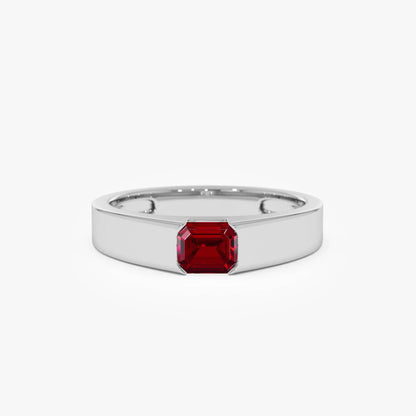 14k Gold Ruby Emerald Cut Octagon Solitaire Ring 0.56 ctw
