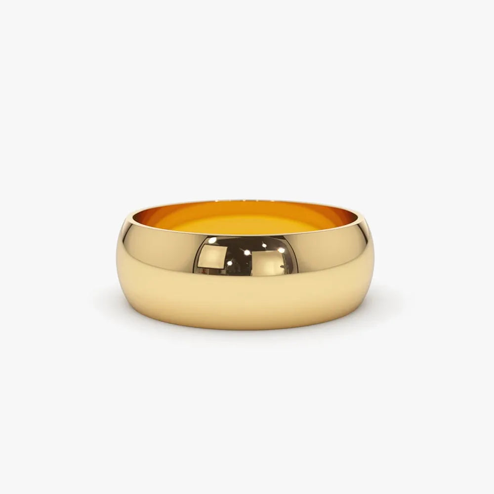14K Solid Gold 6mm Classic Dome Unisex Wedding Band Ring