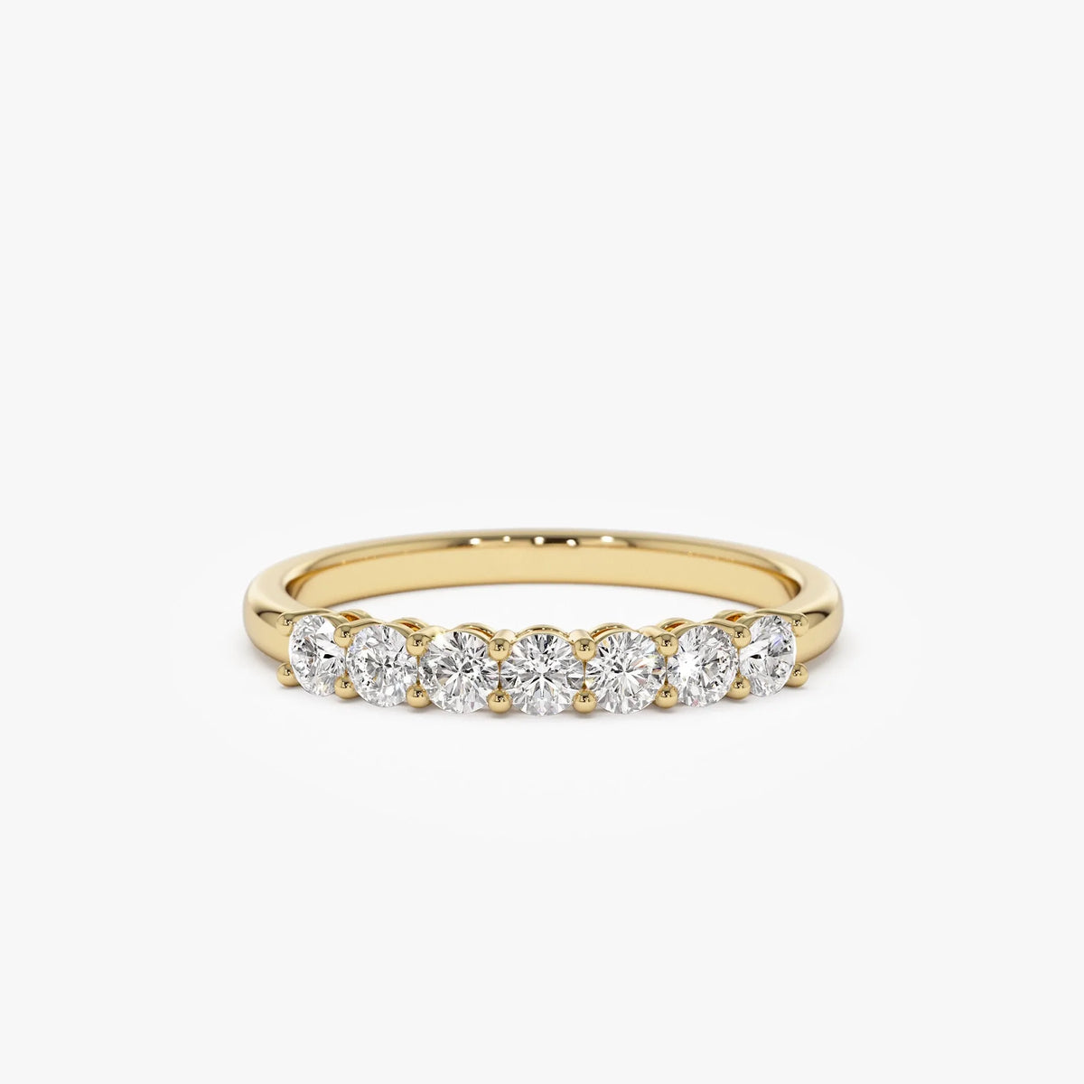 14k Solid Gold Round Diamond 7 Stone Shared Prong Basket Setting Band 0.40ctw