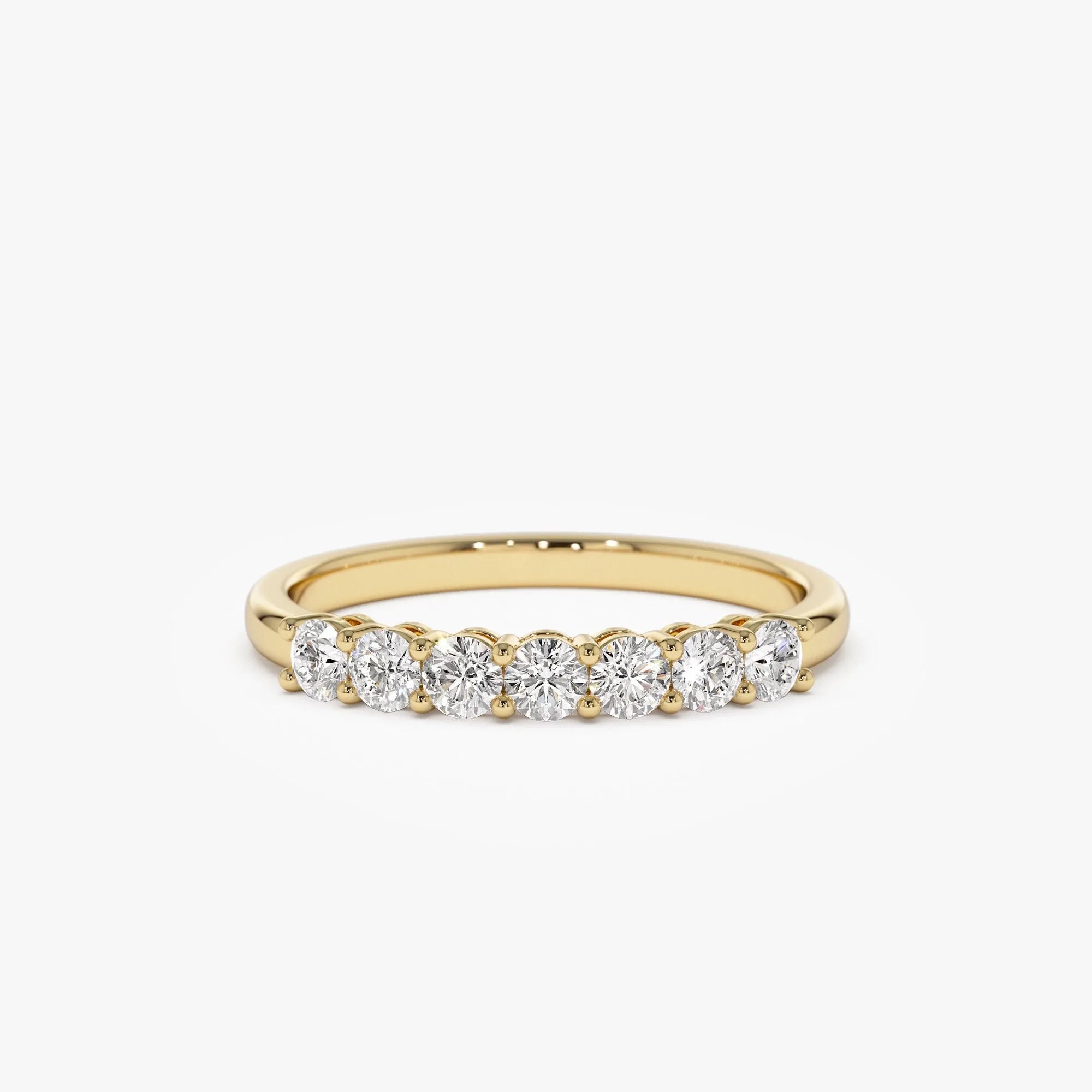 14k Solid Gold Round Diamond 7 Stone Shared Prong Basket Setting Band 0.40ctw