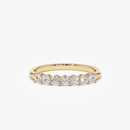 14k Solid Gold Round Diamond 7 Stone Shared Prong Basket Setting Band 0.40ctw