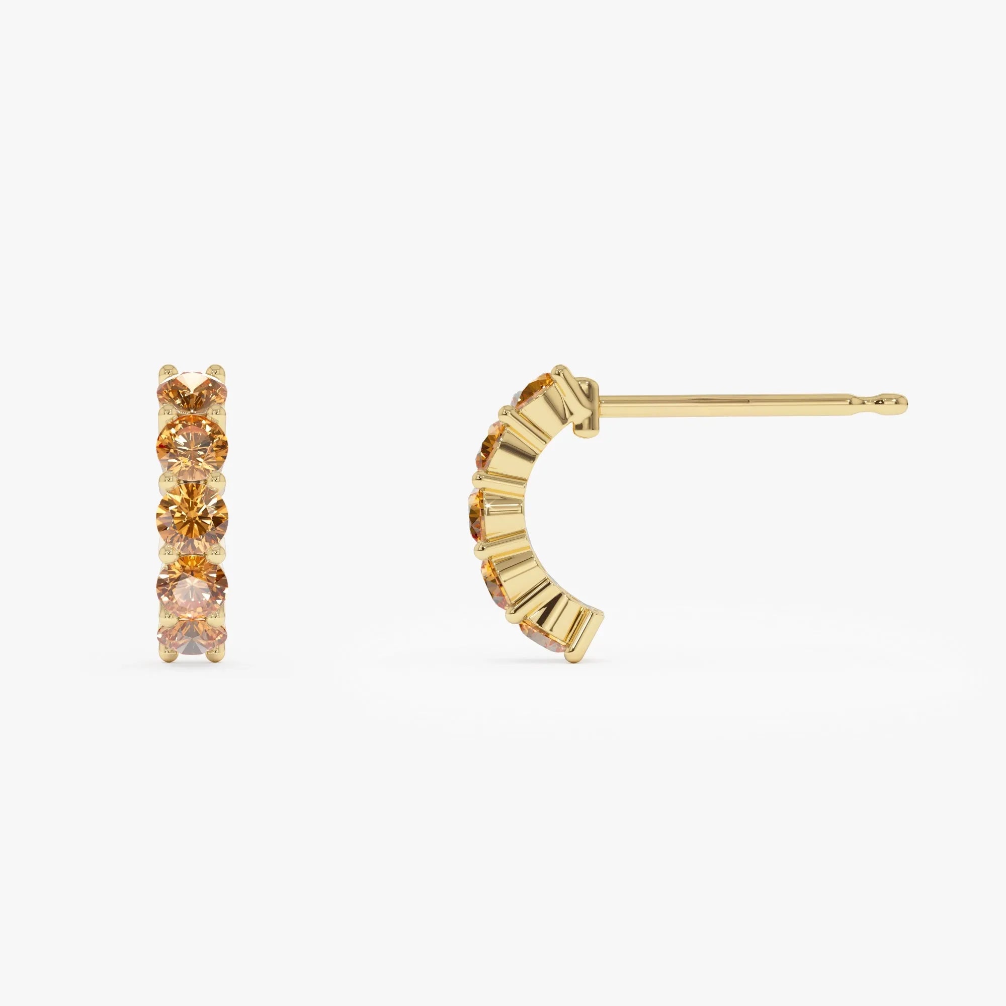 14K Solid Gold Round Citrine Prong Set Half Hoop Earrings 1.00ctw