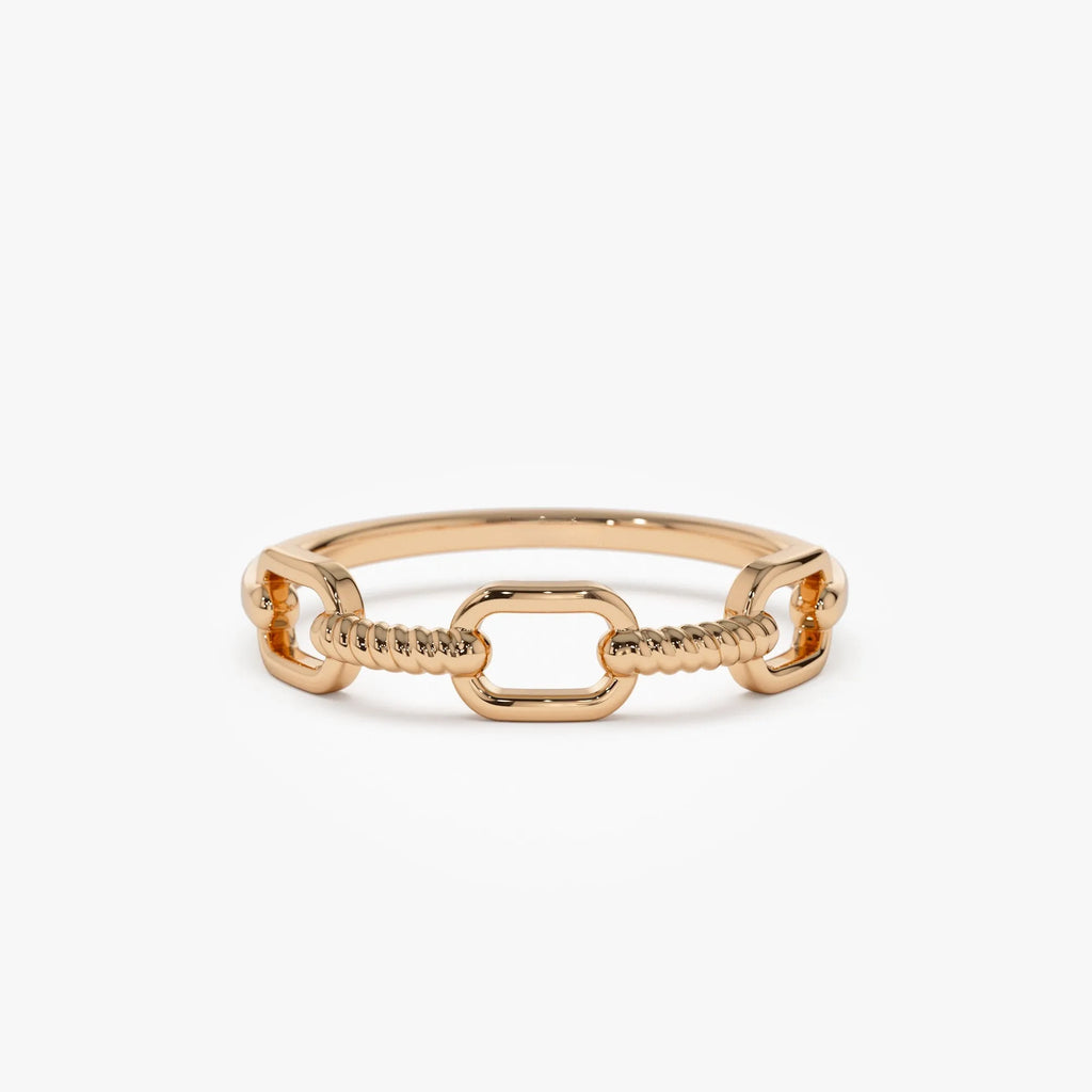 14k Solid Gold Twisted Rope Textured Band Ring