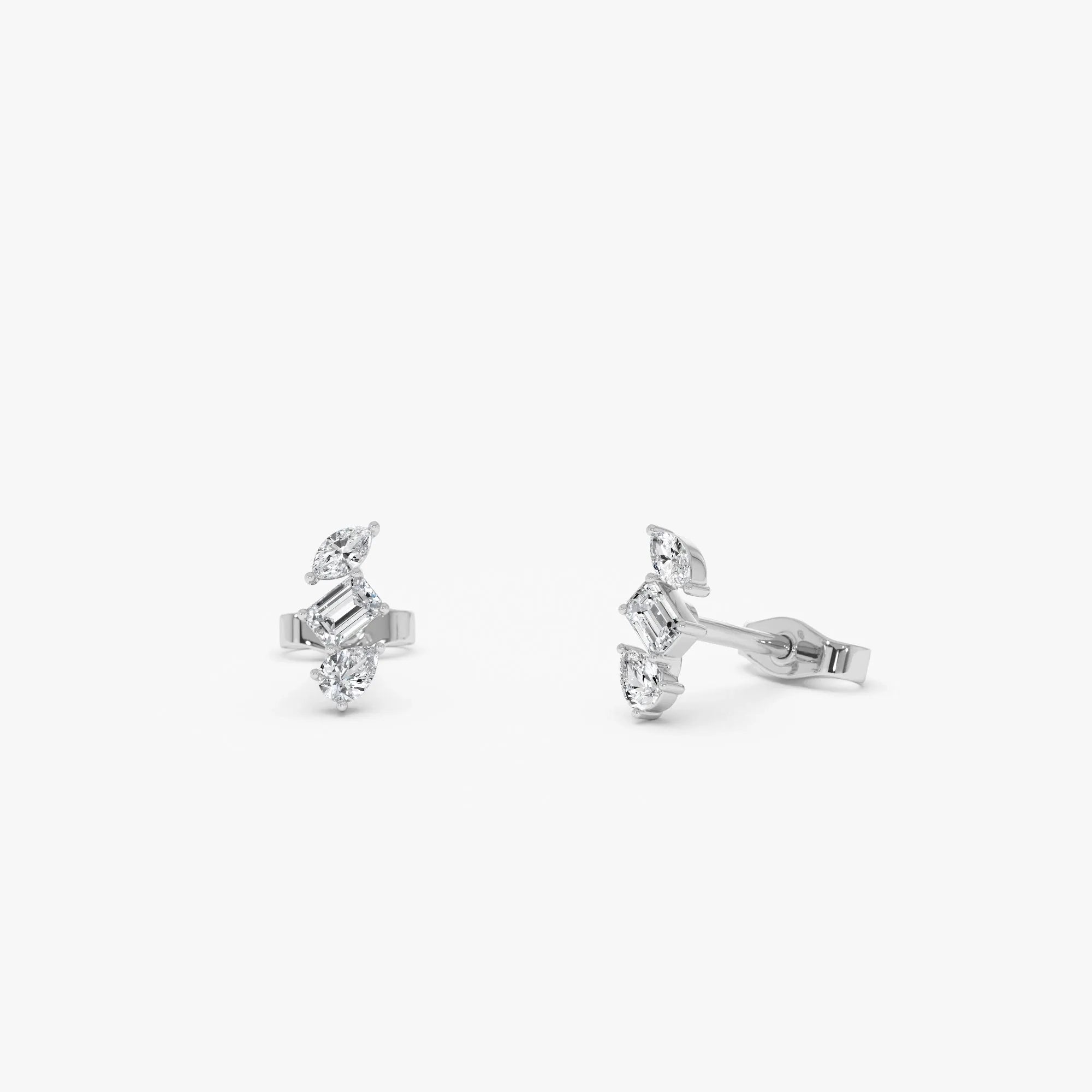 14k Gold Diamond Emerald Cut Marquise and Pear Stud Earrings 0.30 ctw