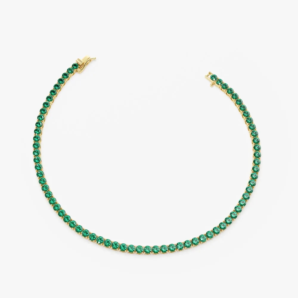 14K Solid Gold Round Emerald 4 Prong Tennis Bracelet