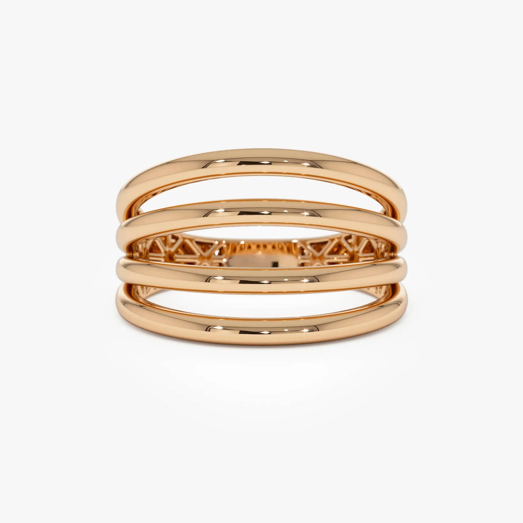 14k Gold Four Band Statement Ring Wide Multi Layer Style