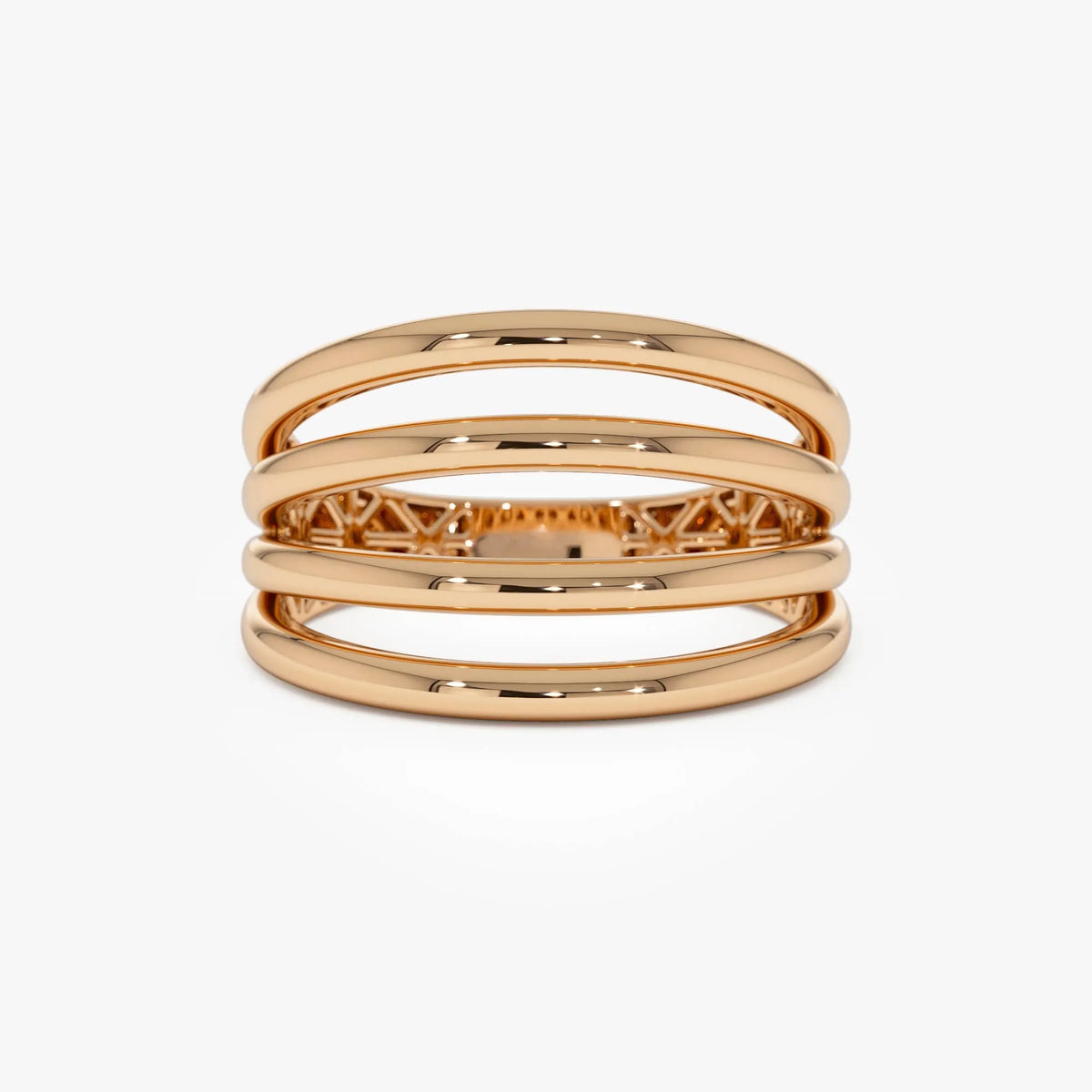 14k Gold Four Band Statement Ring Wide Multi Layer Style