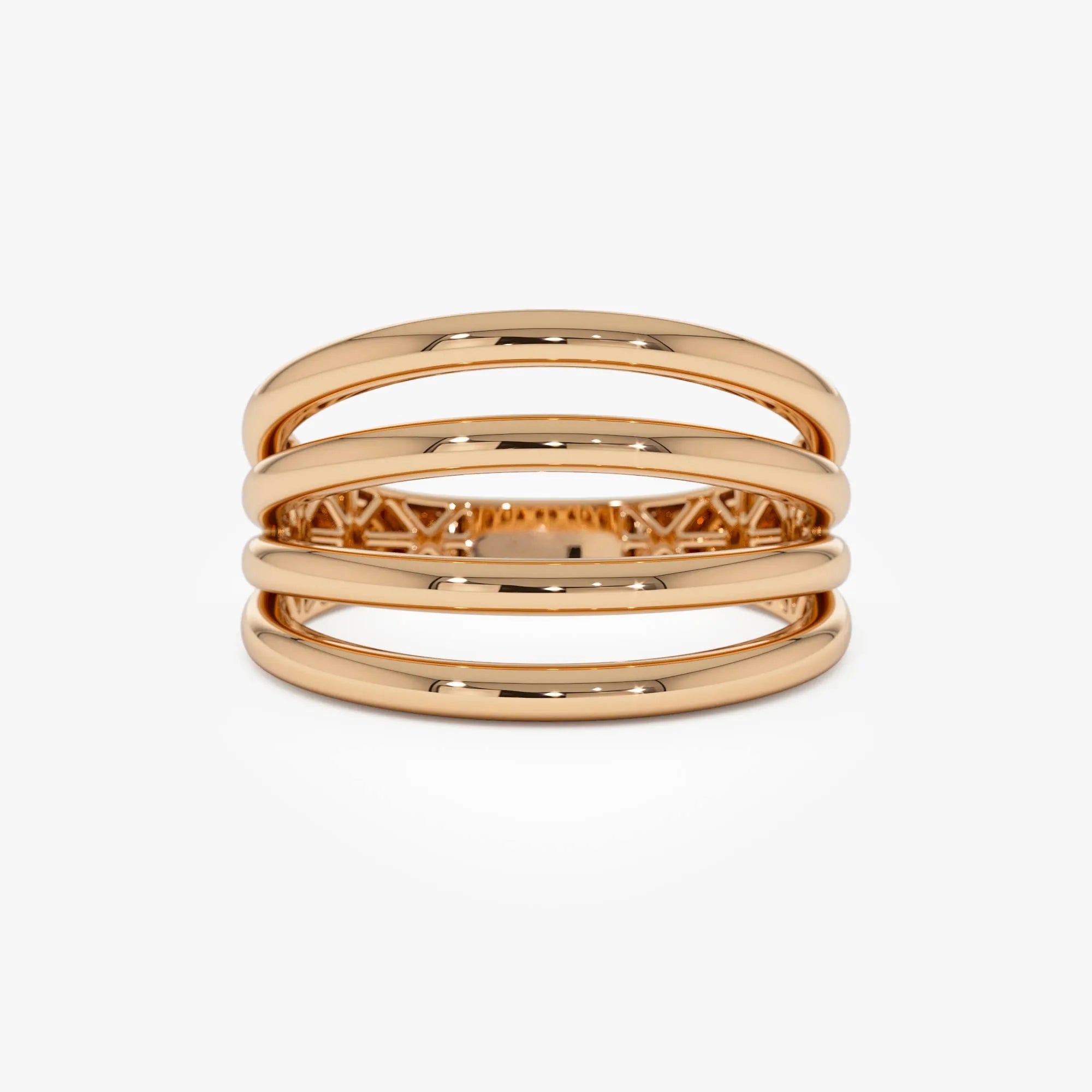 14k Gold Four Band Statement Ring Wide Multi Layer Style
