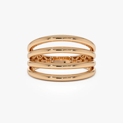 14k Gold Four Band Statement Ring Wide Multi Layer Style