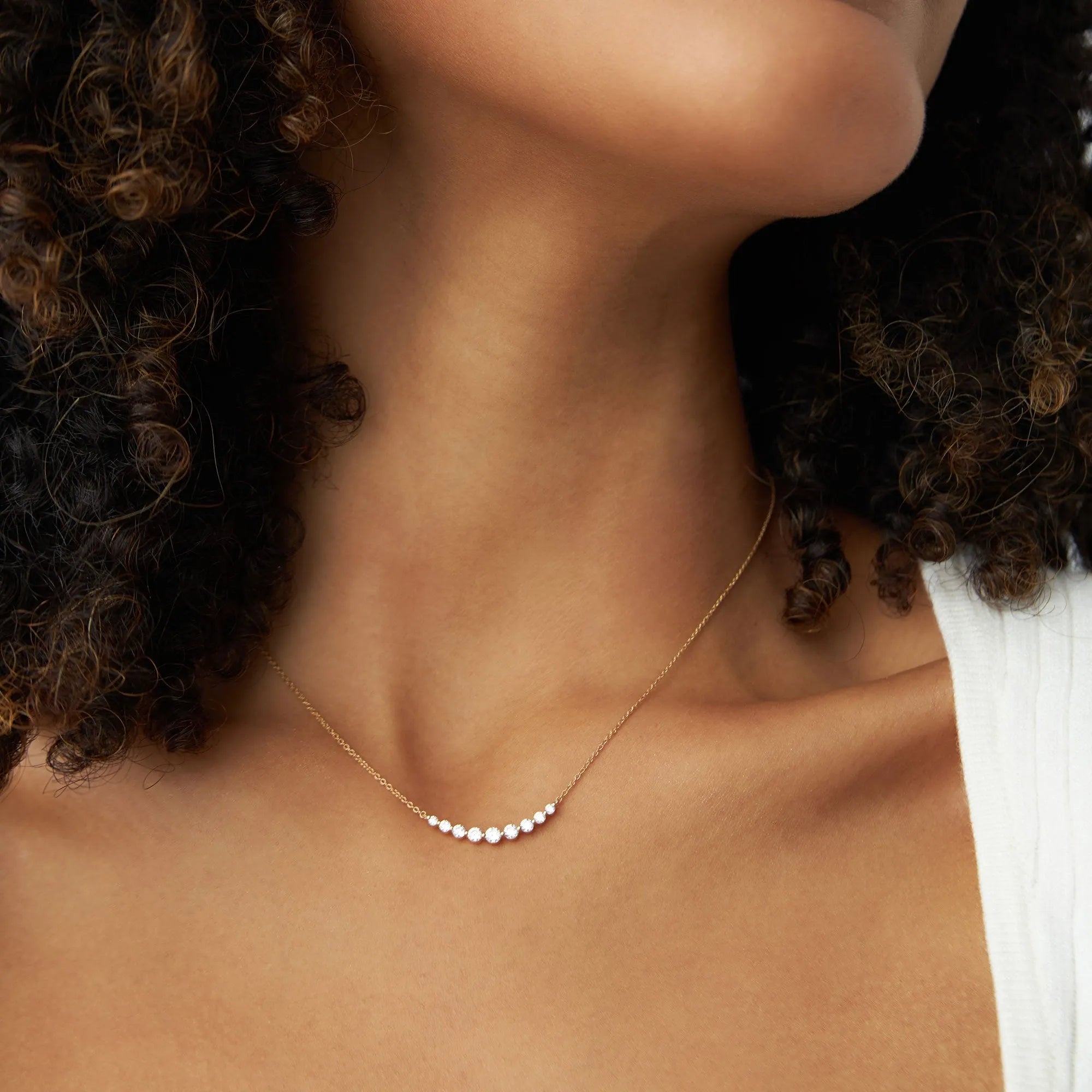 14K Solid Gold 0.50 CTW Round Diamond Shared Prong Curved Necklace