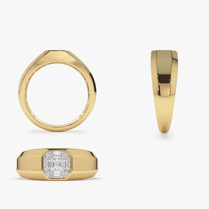 14k Solid Gold 0.40 Carat Diamond Asscher Cut Illusion Mosaic Solitaire Pinky Ring Invisible Bezel Setting