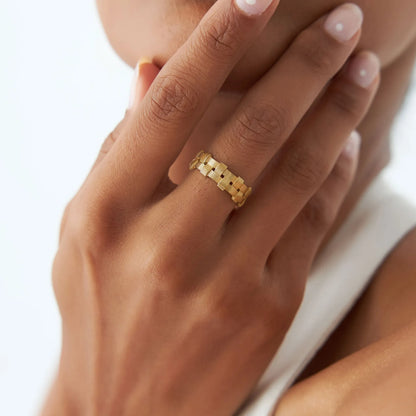 14k Solid Gold Ribbed Woven Stackable Band Ring