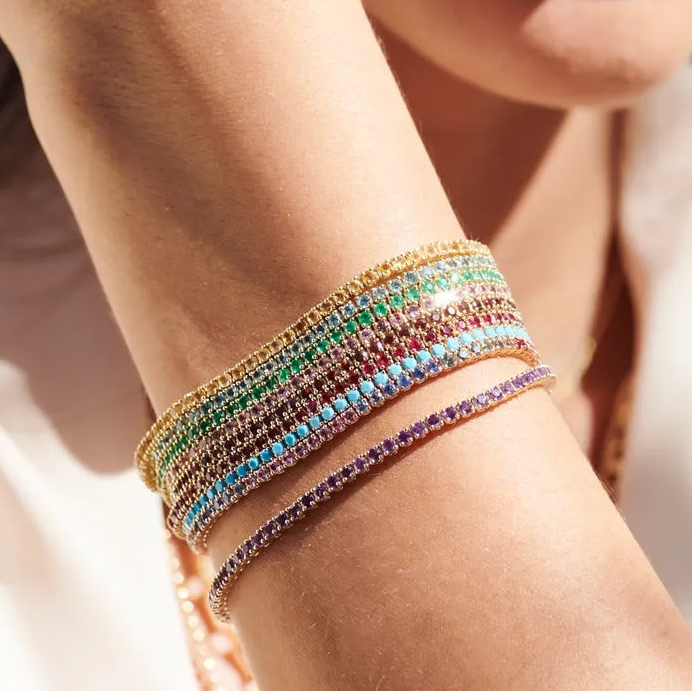 14k Gold Round Sapphire 4 Prong Tennis Bracelet