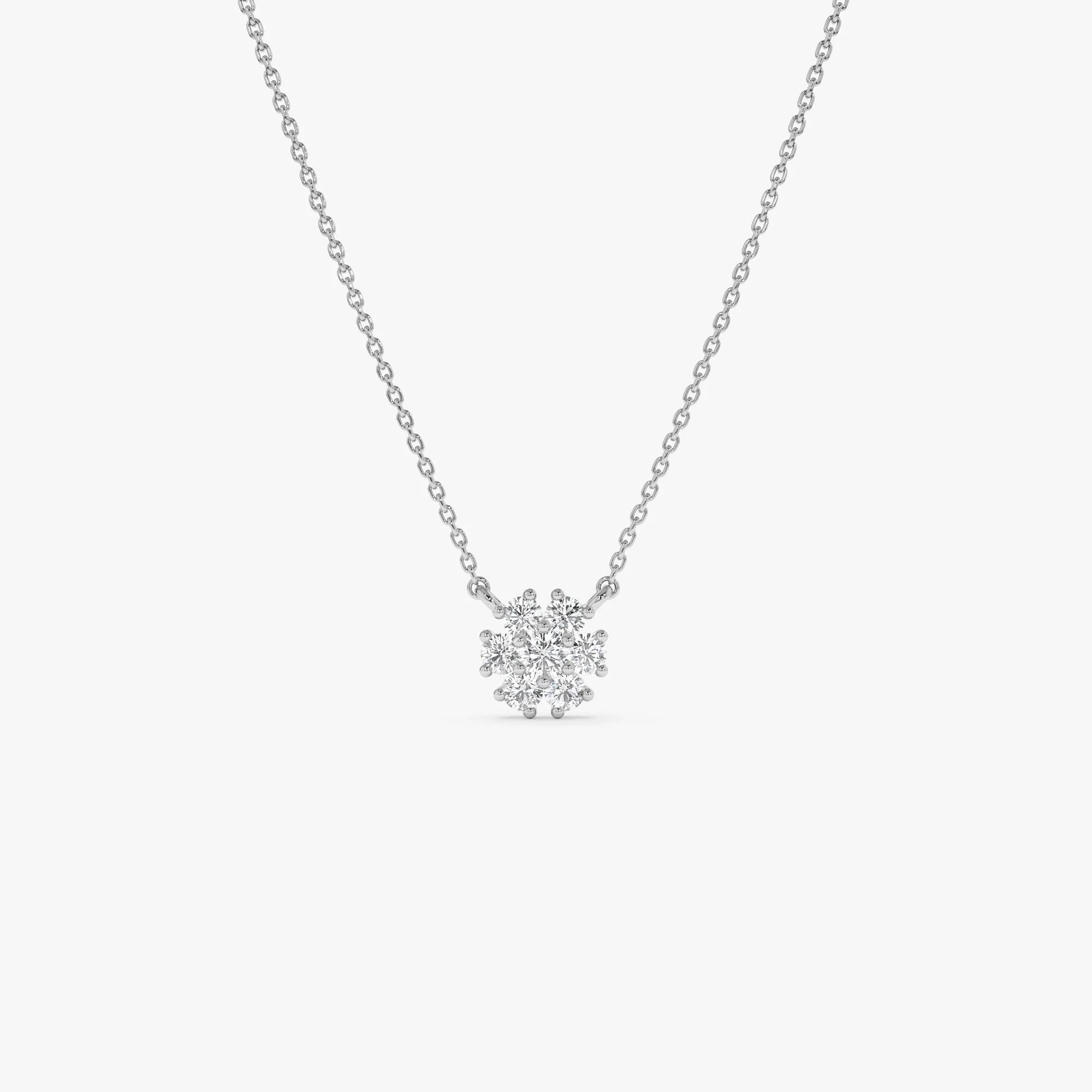 14K Solid Gold 0.23 CTW Round Diamond Cluster Flower Necklace